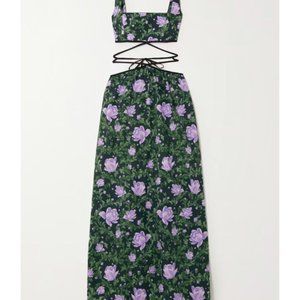 AGUA BY AGUA BENDITA PEONIA CUT-OUT FLORAL MAXI DRESS